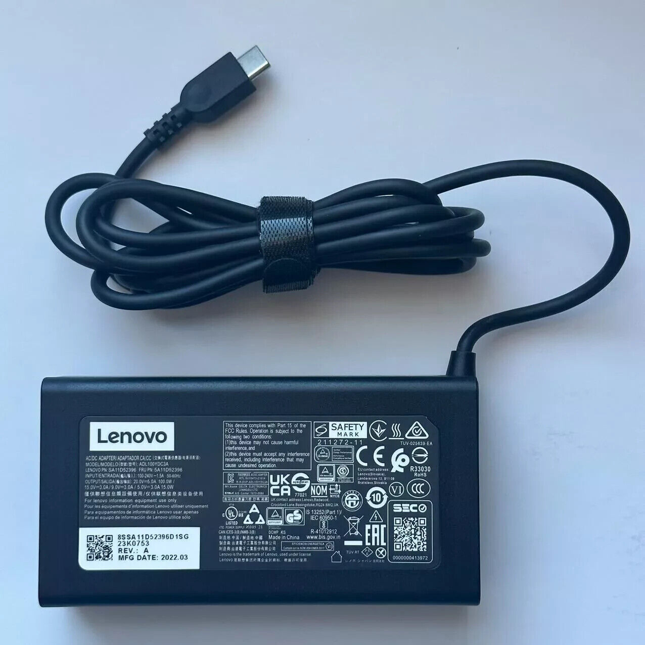 Genuine Lenovo 100W USB-C AC Charger ADL100YDC3A 5A11D52398 For Slim 7 Pro X