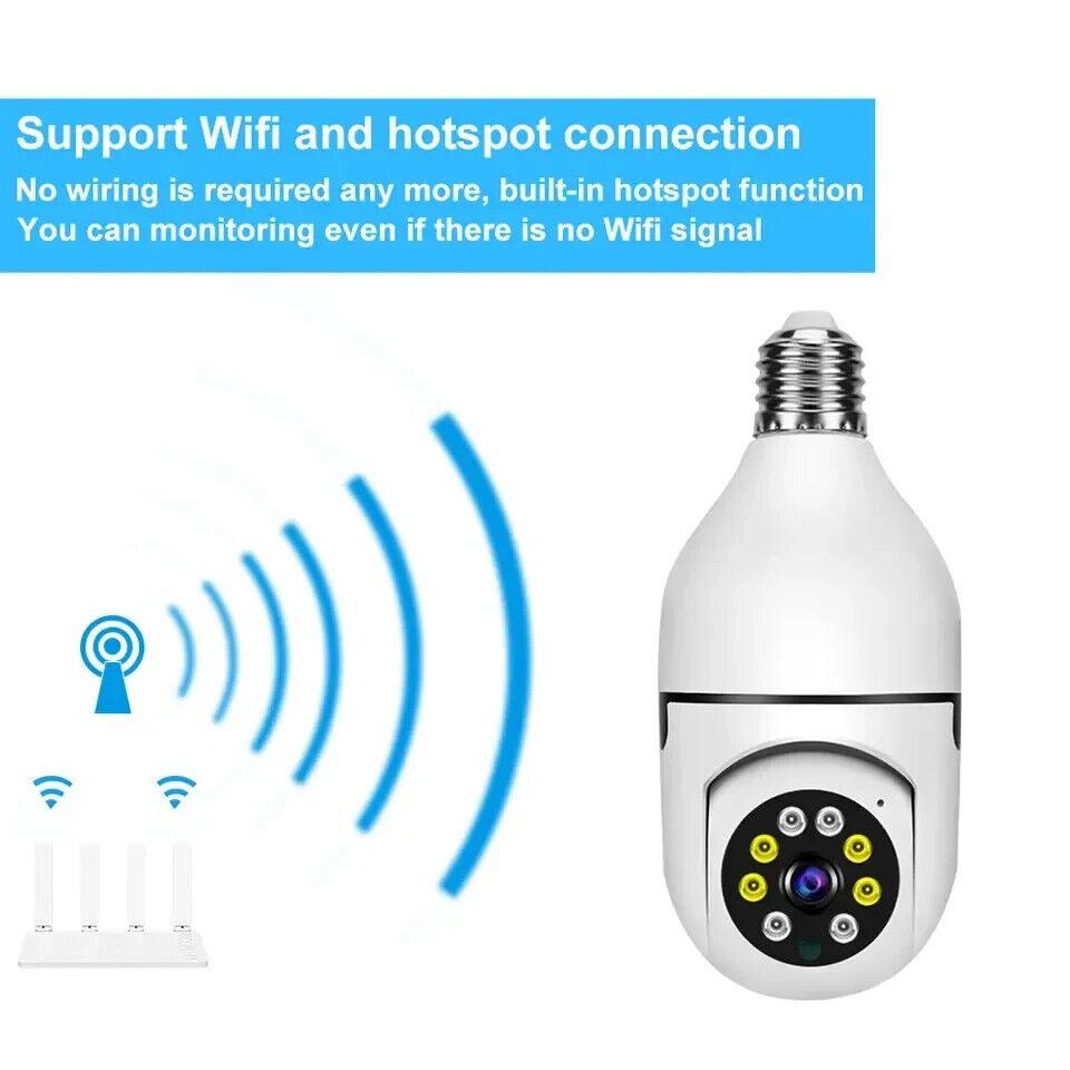 PTZ HD Camera Night Vision WIFI Bulb Motion Auto Tracking Two-way Audio Alarm
