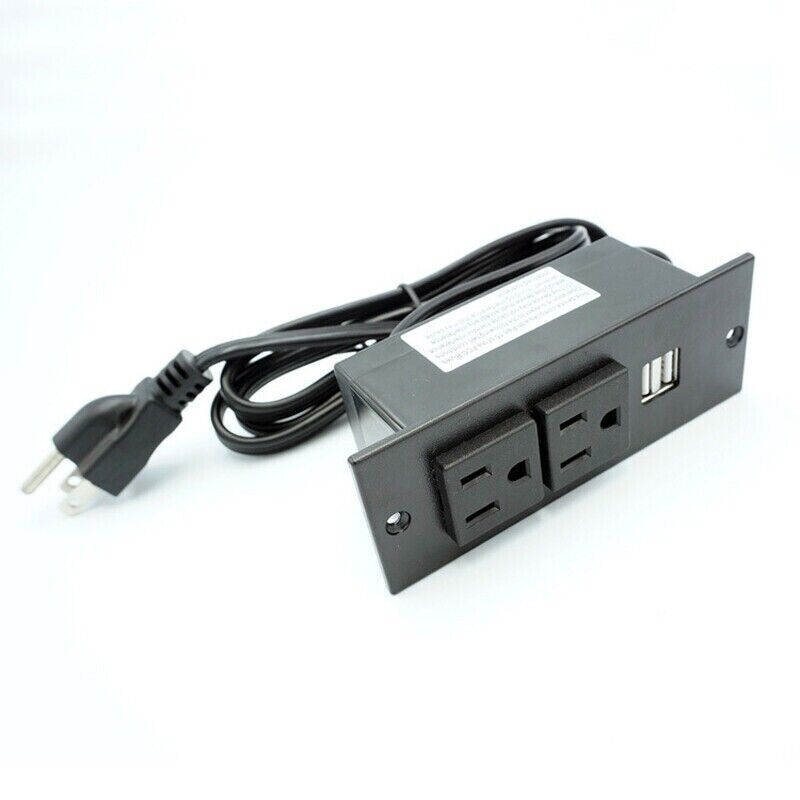 Desktop Power Strip Socket Outlet with 2 USB For Furniture Desk Recessed Grommet