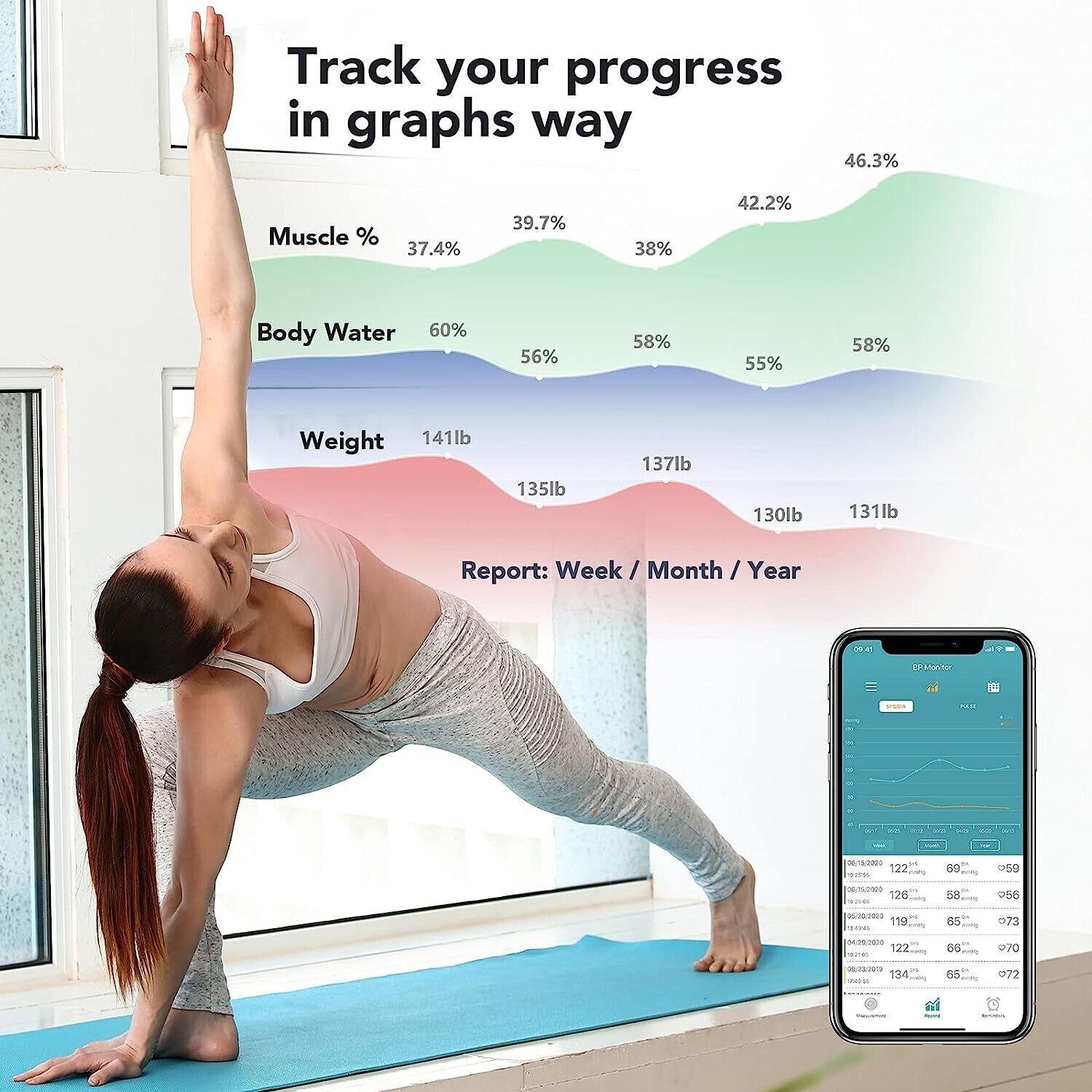 WiFi Bluetooth Digital Bathroom Scale Smart Body Fat  Health Monitor ITO Coating