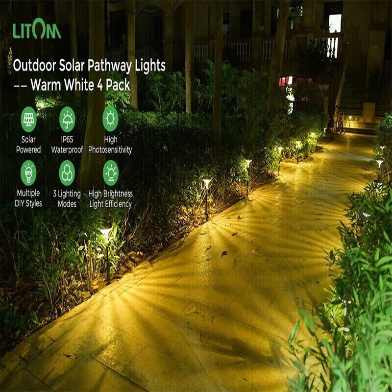 Litom LED Solar PATHWAY Lights Outdoor Garden Landscape Security Lamp - 4 PACK