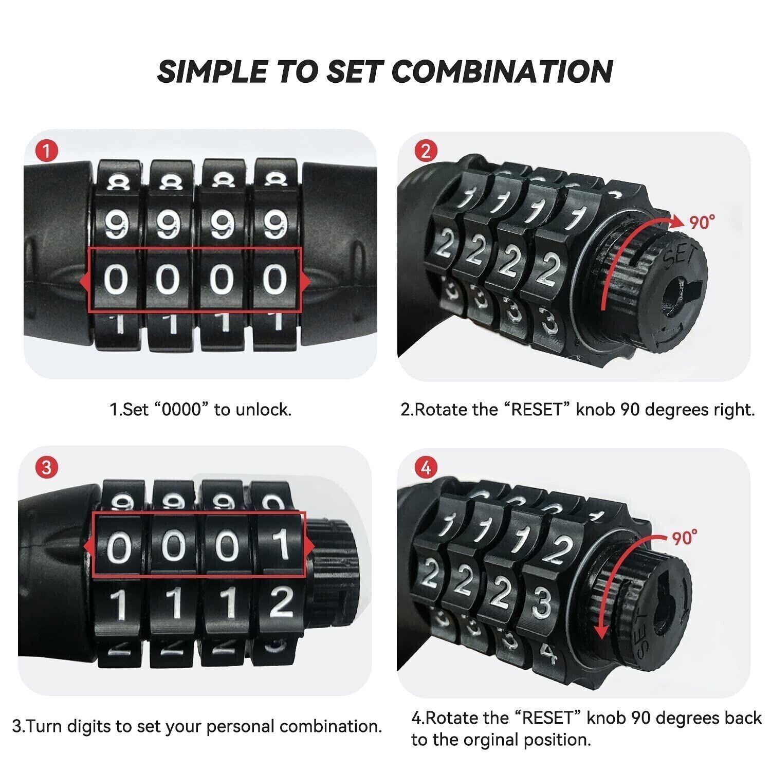 Portable 4-Digit Combination Lock Bicycle Scooter Cable Lock Anti-theft Security