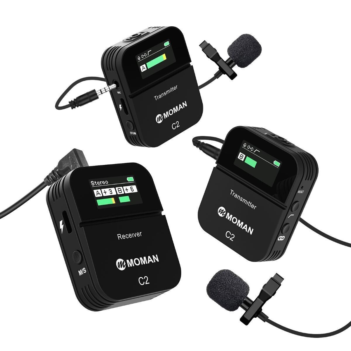 Wireless Lavalier Microphone Moman C2X 2.4GHz Mic for DSLR Camera Phone Laptop