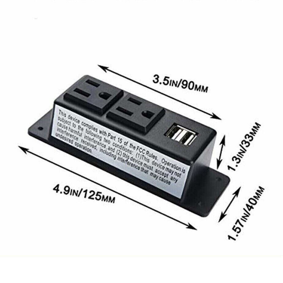 Desktop Power Strip Socket Outlet with 2 USB For Furniture Desk Recessed Grommet