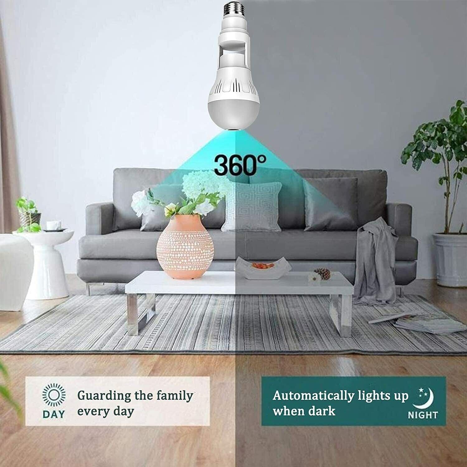 HD 1080P Light Bulb Camera Wi-Fi Security 360° Panoramic Cam Motion + 512GB SD