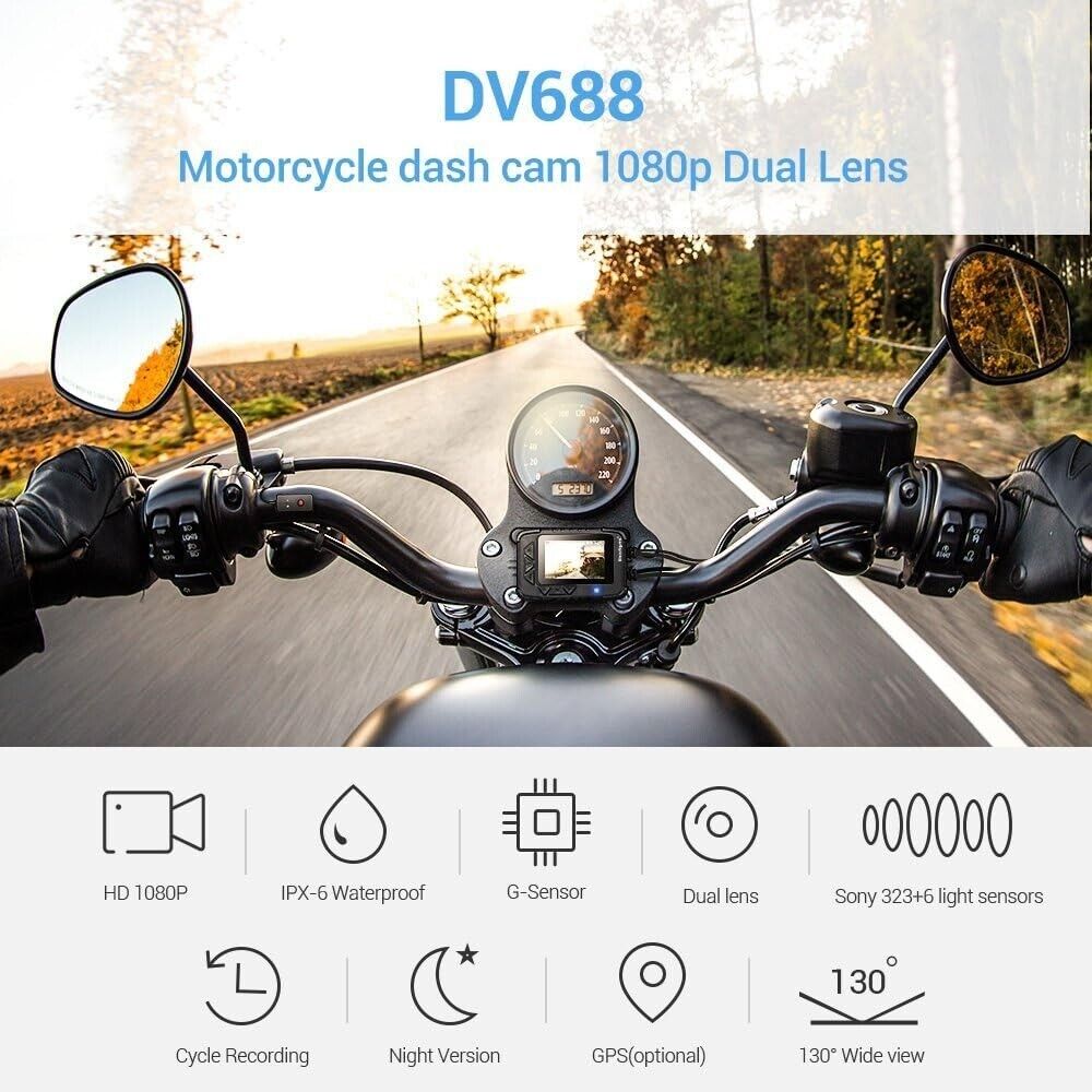Blueskysea DV688 Motorcycle Dash Cam 1080p Dual Lens Recording Camera 2.35" LCD