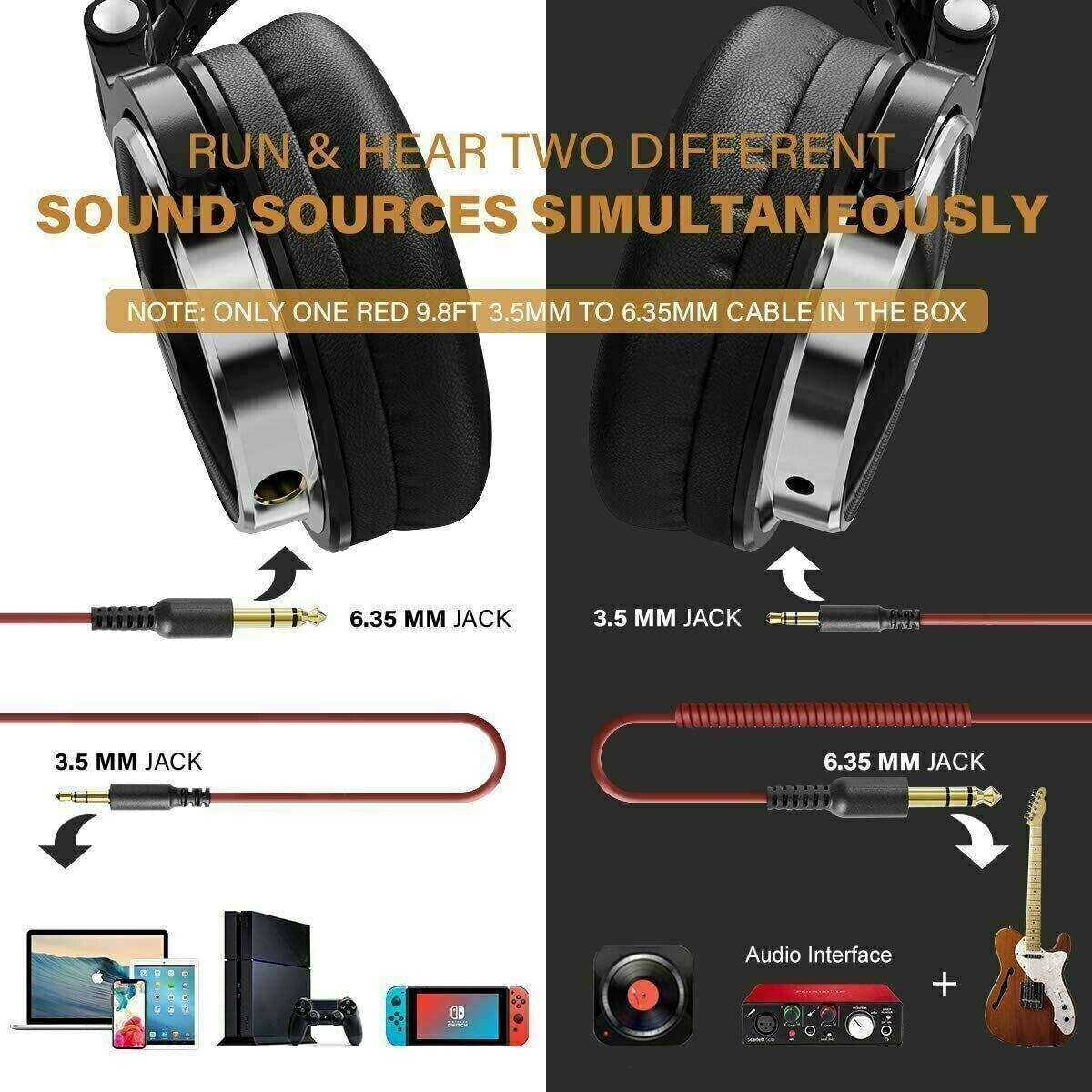 OneOdio Headphones Pro Studio Dynamic Stereo Wired Over Ear Headphones BLACK