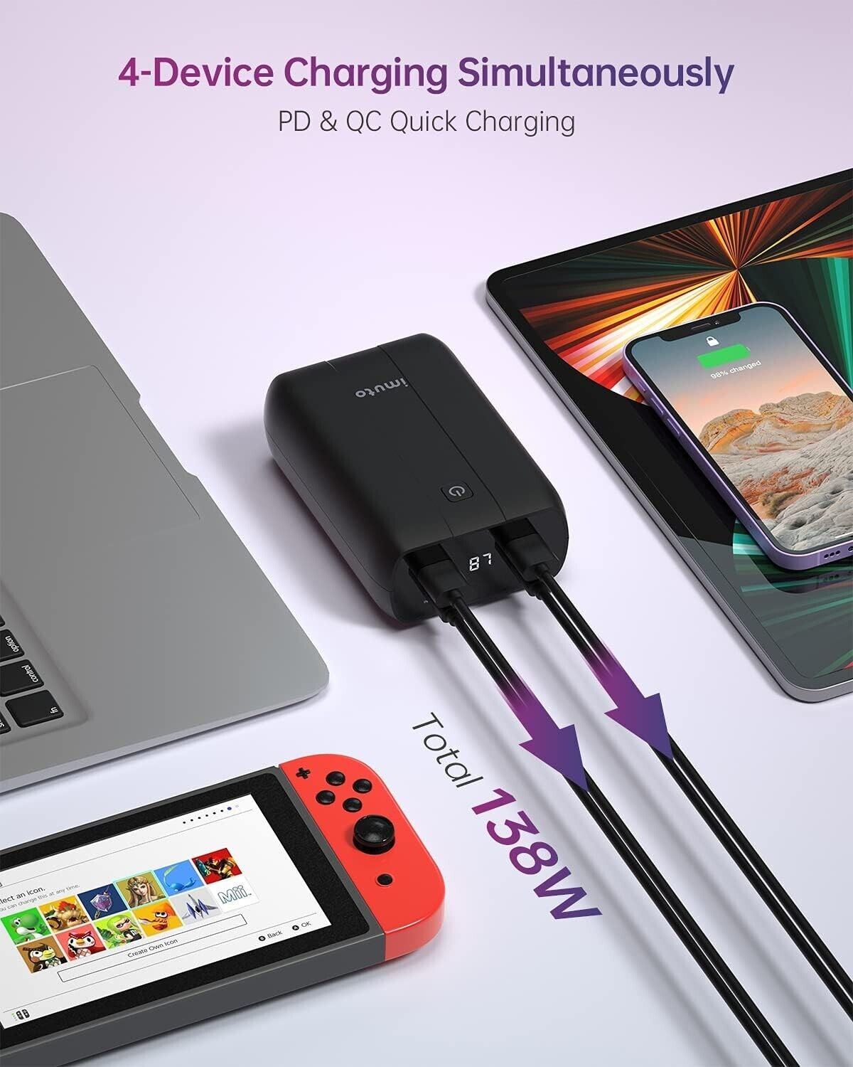 imuto X4G 100W Laptop Power Bank, 20000mAh USB C Portable Charger  Fast Charging