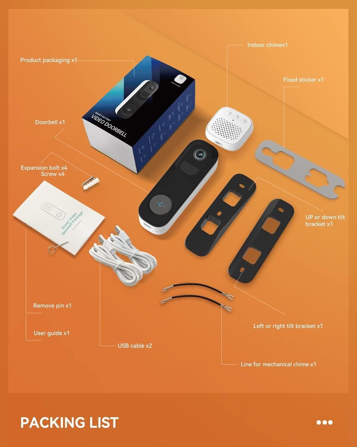 Doorbell Camera Wireless 2K Battery, Wire Video PIR Motion Detection 2-Way Talk