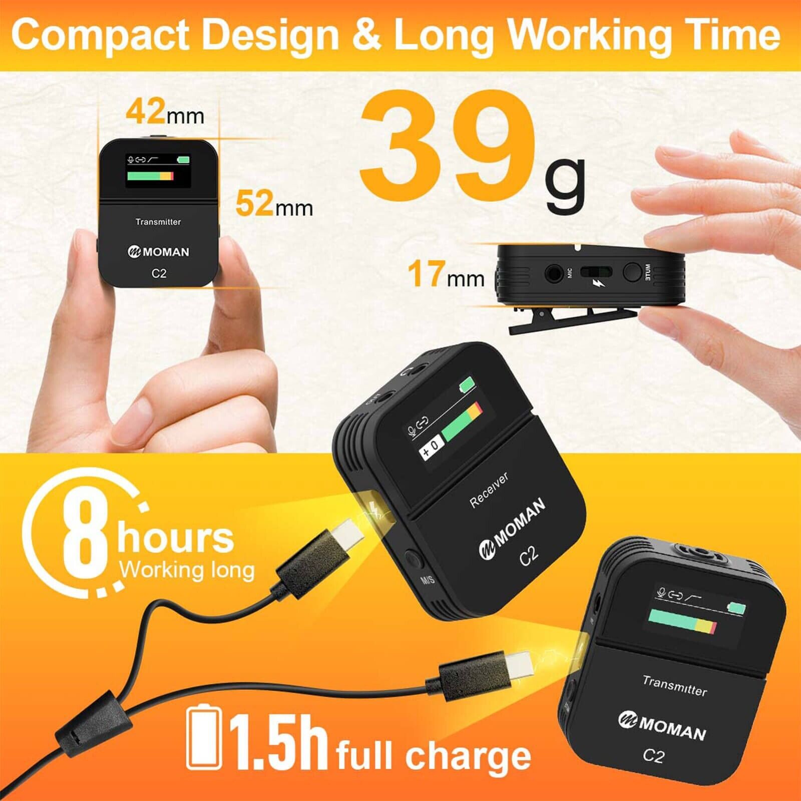 Wireless Lavalier Microphone Moman C2X 2.4GHz Mic for DSLR Camera Phone Laptop