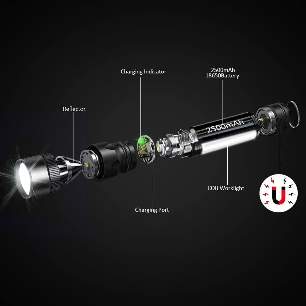 Flashlight Torch Led Rechargeable 2000 Lumen Mini Magnet Super Bright Tactical