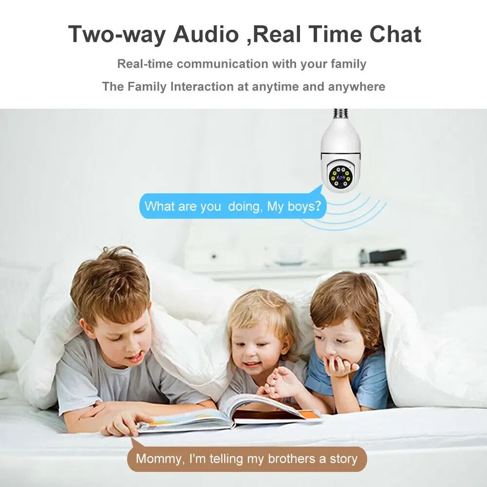 PTZ HD Camera Night Vision WIFI Bulb Motion Auto Tracking Two-way Audio Alarm