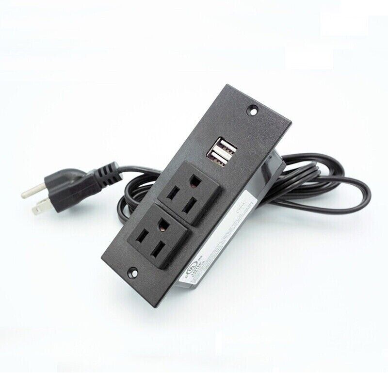 Desktop Power Strip Socket Outlet with 2 USB For Furniture Desk Recessed Grommet
