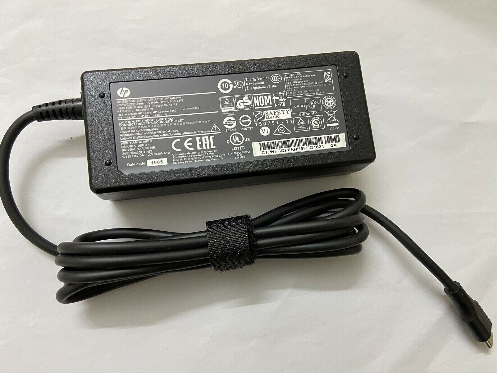 NEW Genuine 65W USB Type C Adapter Charger for H P Spectre x360 13 15 TPN-CA10
