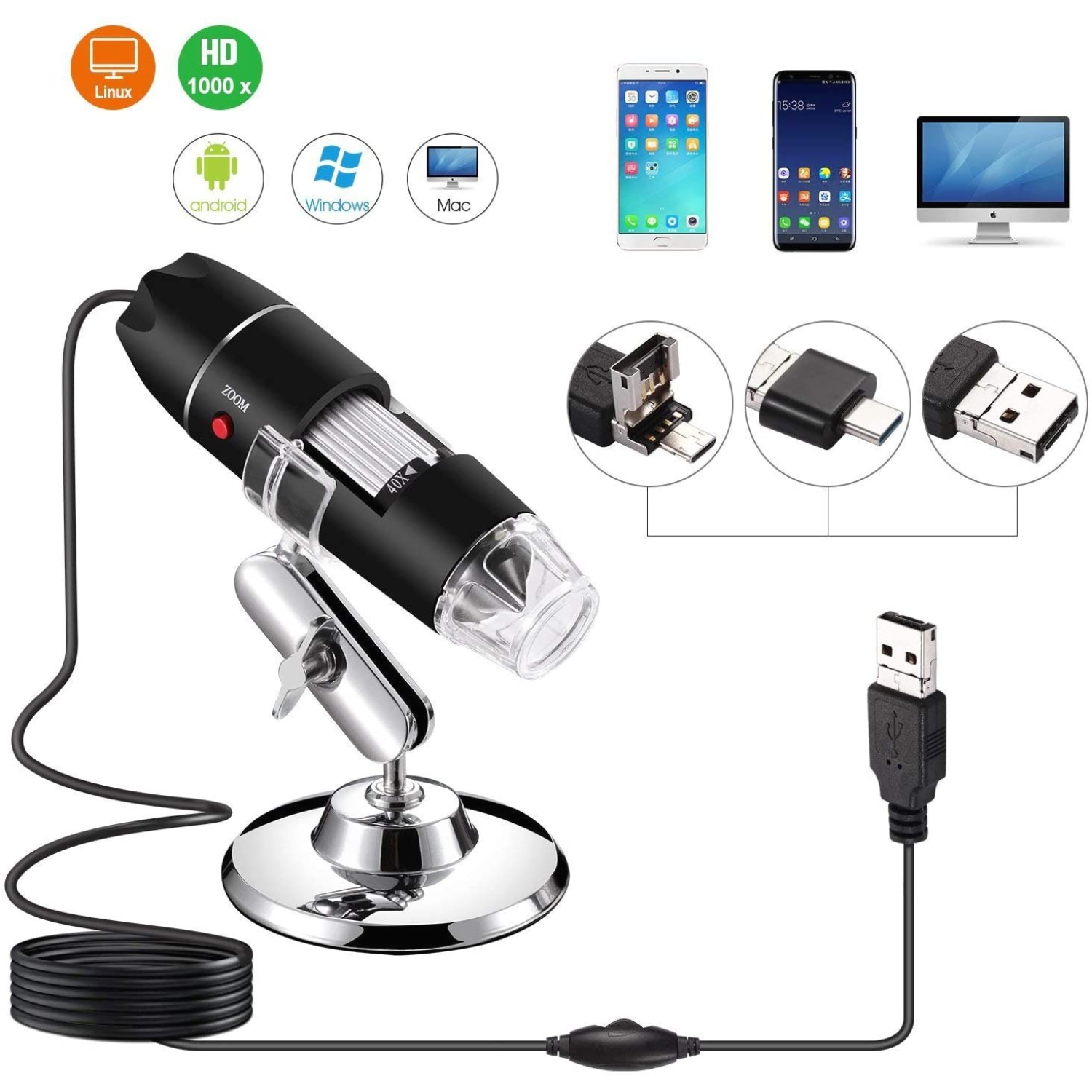 Jiusion 40 to 1000x Magnification Endoscope 8 LED USB 2 0 Digital Microscope