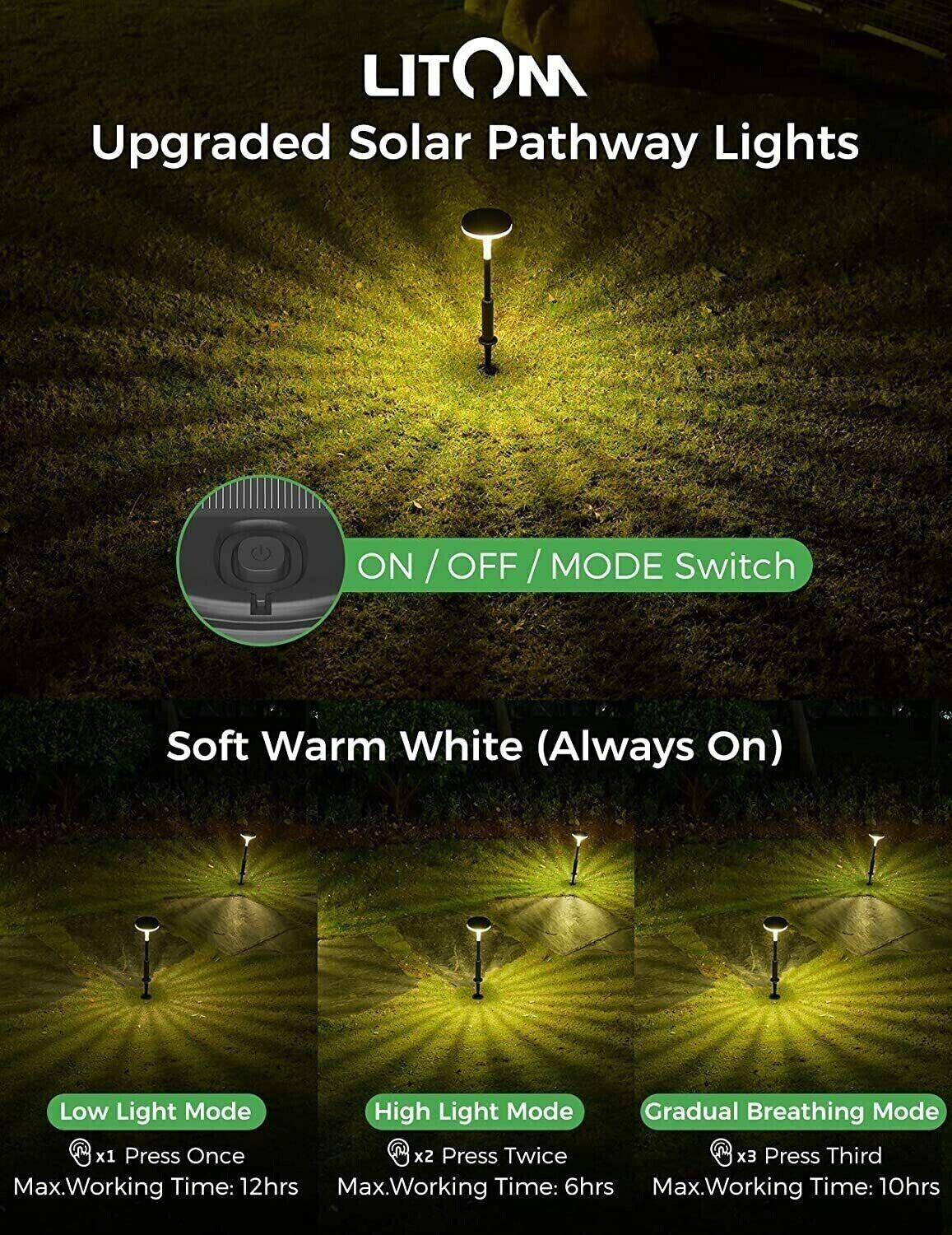 Litom LED Solar PATHWAY Lights Outdoor Garden Landscape Security Lamp - 4 PACK