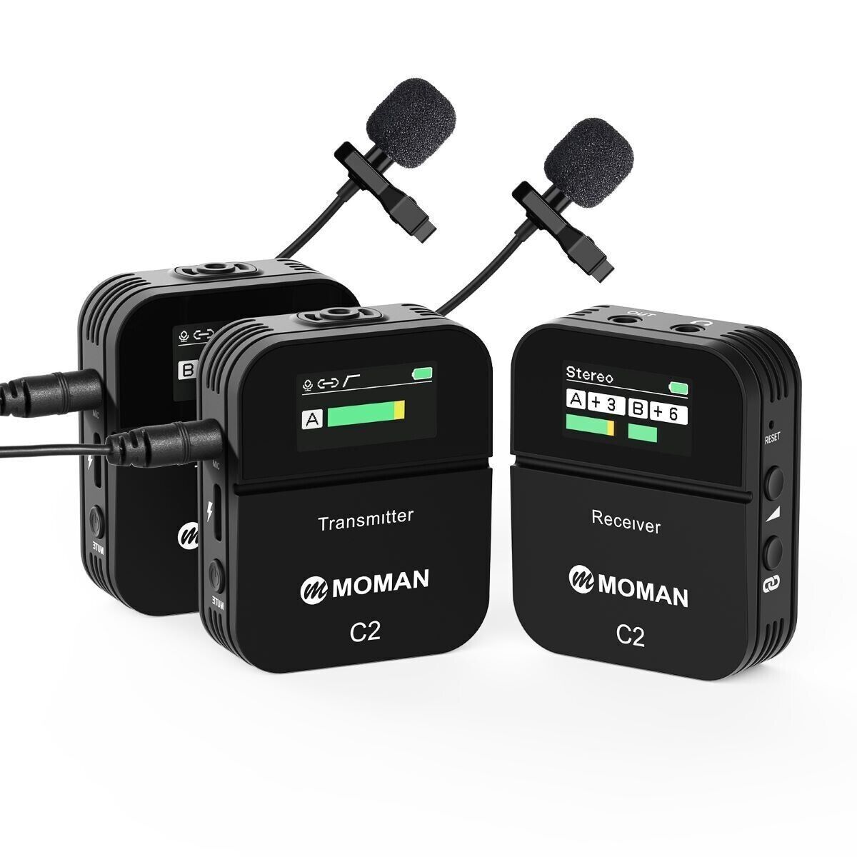 Wireless Lavalier Microphone Moman C2X 2.4GHz Mic for DSLR Camera Phone Laptop