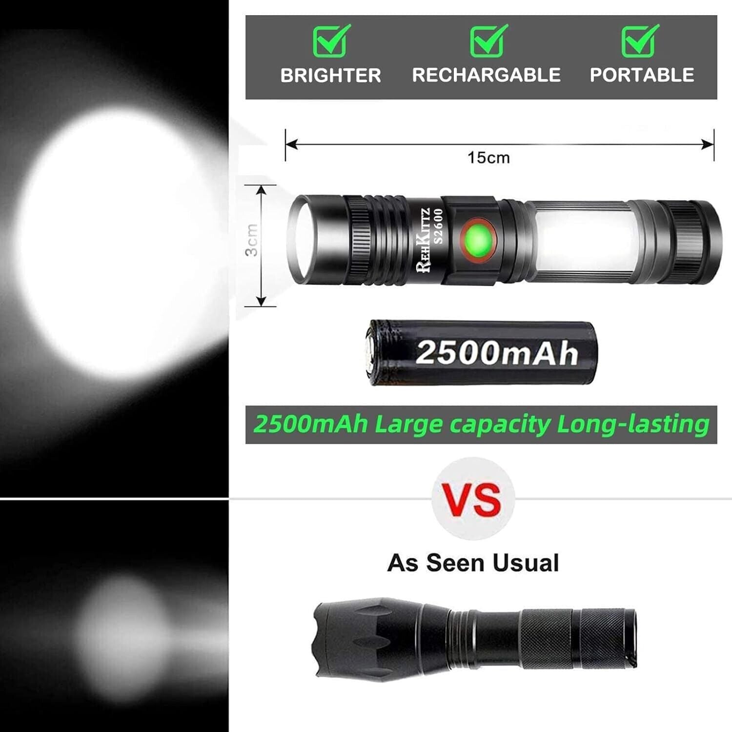 Flashlight Torch Led Rechargeable 2000 Lumen Mini Magnet Super Bright Tactical