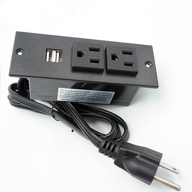 Desktop Power Strip Socket Outlet with 2 USB For Furniture Desk Recessed Grommet