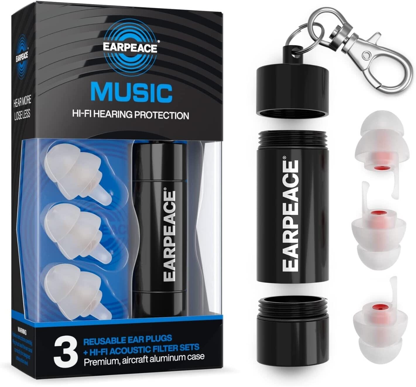EARPEACE Ear Protection Hi-Fi, Concert, DJ, Music, Motorcycle, w\ Case
