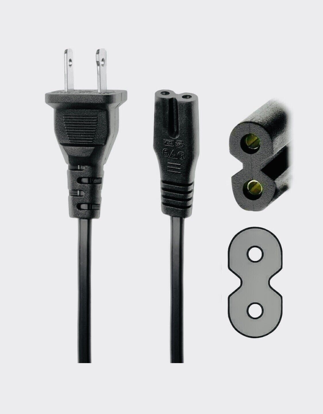 AC Power Cord Cable for PS4 PS3 PS5 XBOX Stereo PC &MORE! 2 Slot Prong