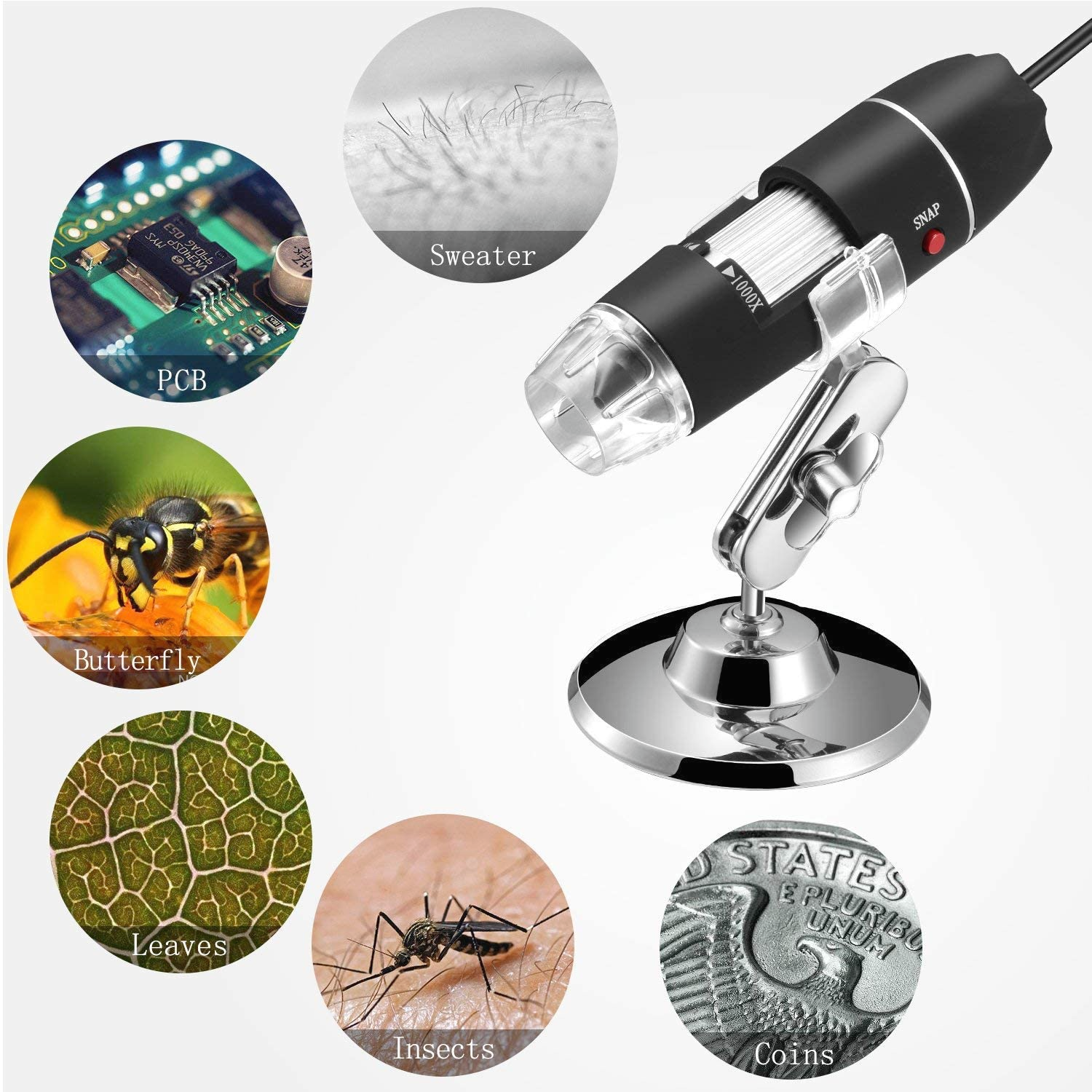 Jiusion 40 to 1000x Magnification Endoscope 8 LED USB 2 0 Digital Microscope