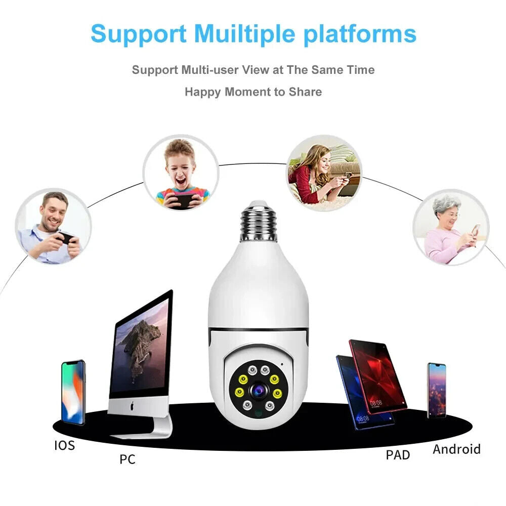 PTZ HD Camera Night Vision WIFI Bulb Motion Auto Tracking Two-way Audio Alarm
